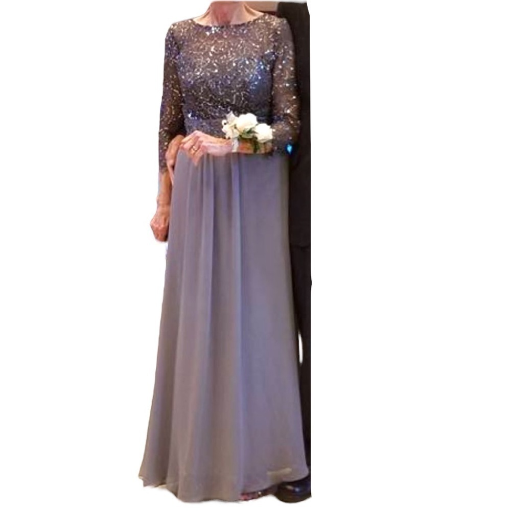 Decode 1.8 Women's Sz 4 Formal Dress Gray Sequin Lace Illusion Neckline Boatneck